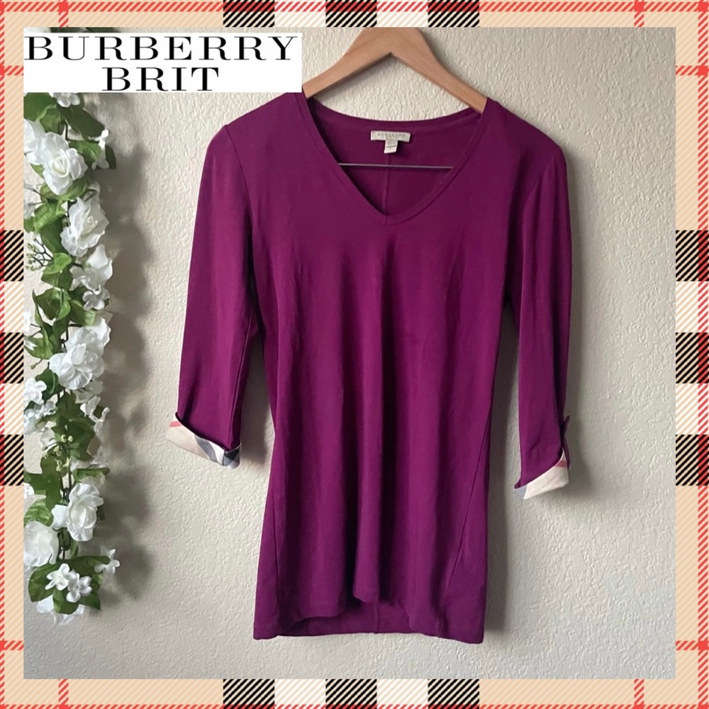 Burberry Brit Magenta Pink Elbow Sleeve Check Cuff Shirt